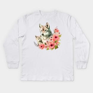 Wolf with baby Kids Long Sleeve T-Shirt